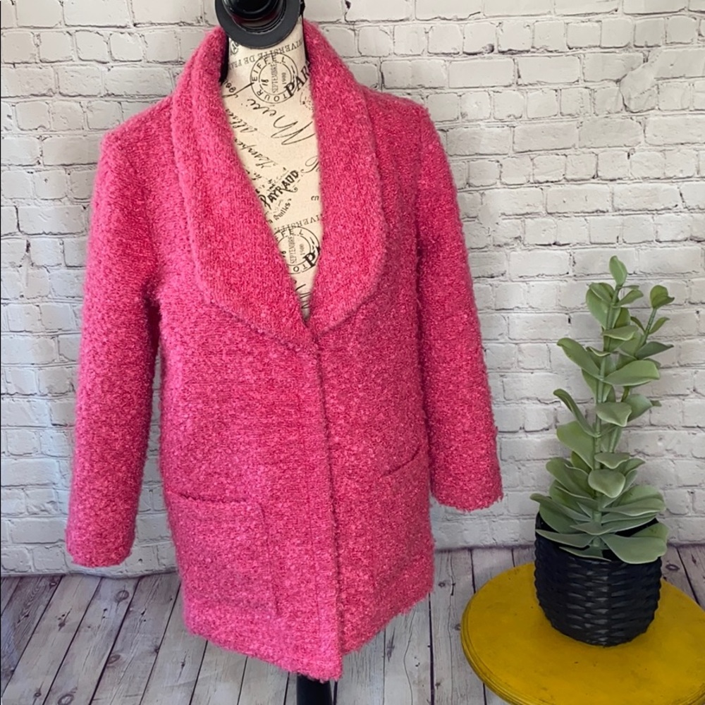 Old Navy pink a boo drapey boucle knit coat